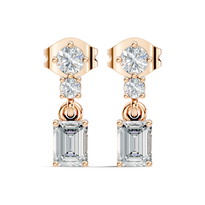 Emerald & Round Shape 6 Stone Natura-Lab Grown Diamond 14k Solid Gold Earrings For Women - HIGHCARAT DIAMONDS