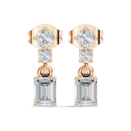 Emerald & Round Shape 6 Stone Natura-Lab Grown Diamond 14k Solid Gold Earrings For Women - HIGHCARAT DIAMONDS