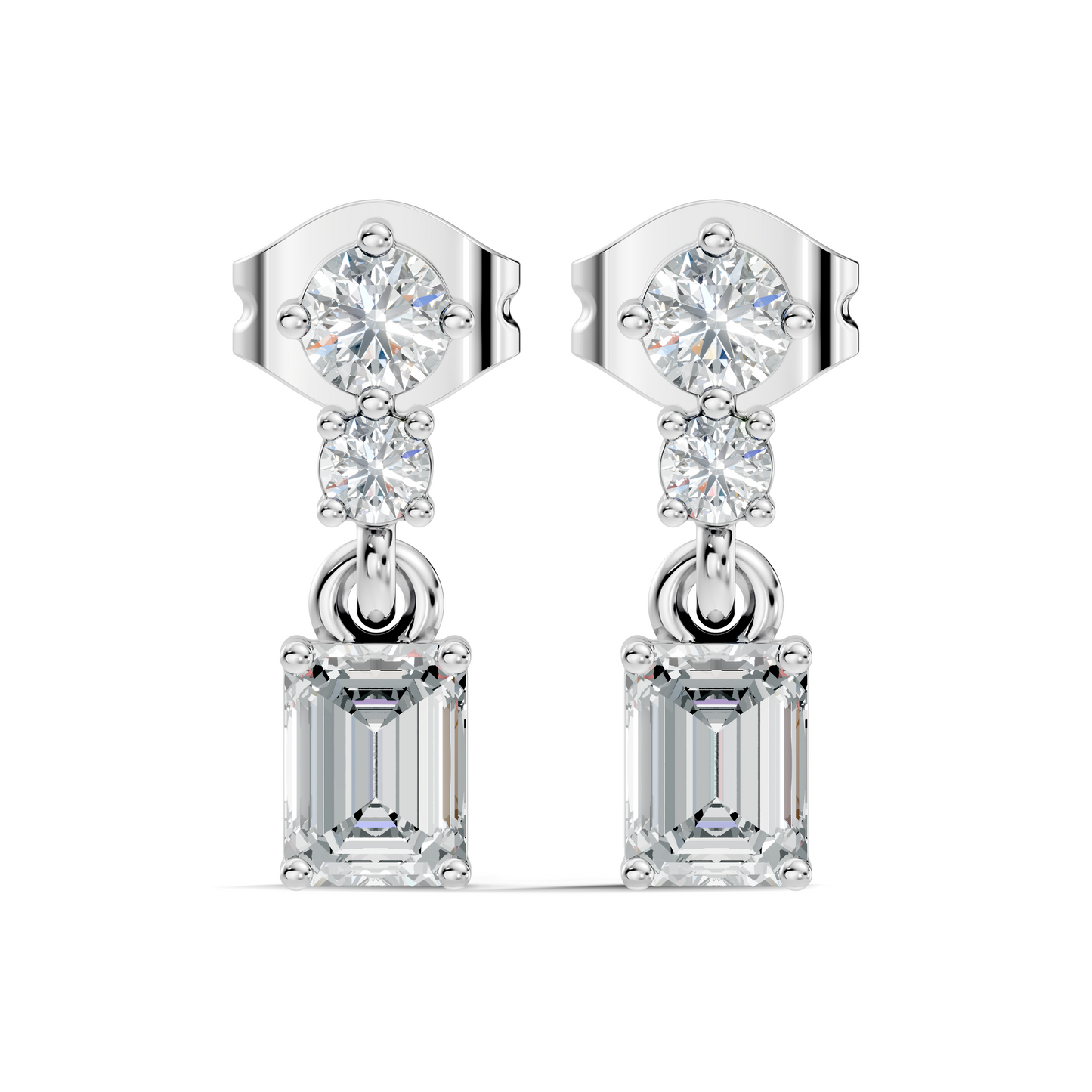 Emerald & Round Shape 6 Stone Natura-Lab Grown Diamond 14k Solid Gold Earrings For Women - HIGHCARAT DIAMONDS