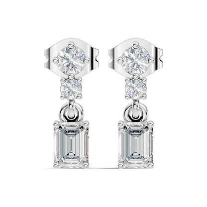 Emerald & Round Shape 6 Stone Natura-Lab Grown Diamond 14k Solid Gold Earrings For Women - HIGHCARAT DIAMONDS