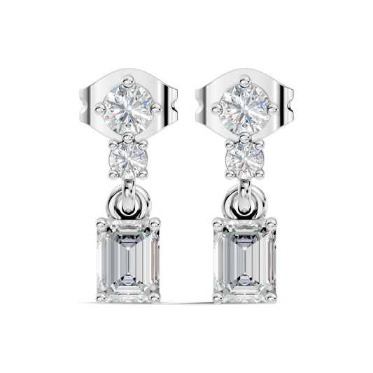 Emerald & Round Shape 6 Stone Natura-Lab Grown Diamond 14k Solid Gold Earrings For Women - HIGHCARAT DIAMONDS