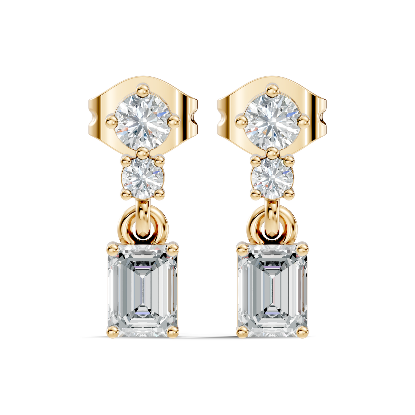 Emerald & Round Shape 6 Stone Natura-Lab Grown Diamond 14k Solid Gold Earrings For Women - HIGHCARAT DIAMONDS