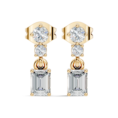 Emerald & Round Shape 6 Stone Natura-Lab Grown Diamond 14k Solid Gold Earrings For Women - HIGHCARAT DIAMONDS