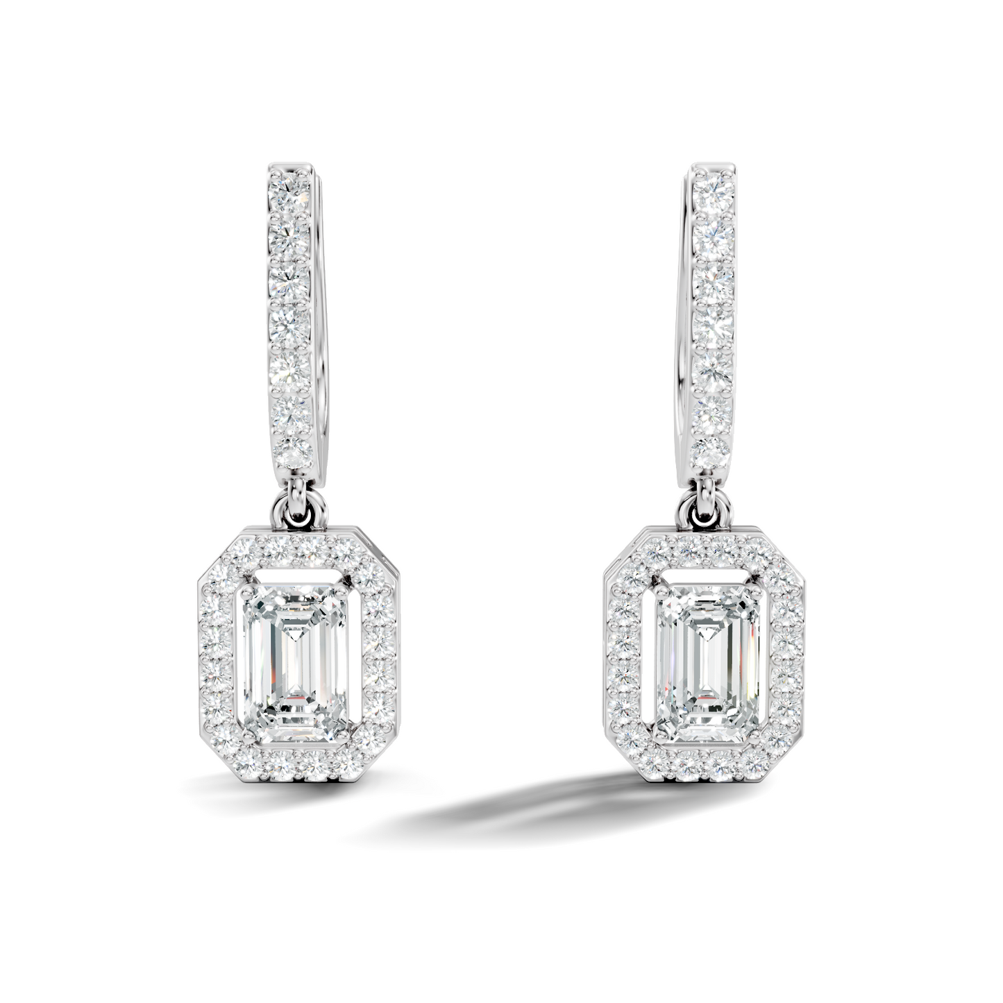 Stunnig 2.47 Ct Round & Emerald Shape Lab Grown Diamond Hoop Earrings For Party Wear Look - HIGHCARAT DIAMONDS