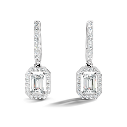 Stunnig 2.47 Ct Round & Emerald Shape Lab Grown Diamond Hoop Earrings For Party Wear Look - HIGHCARAT DIAMONDS