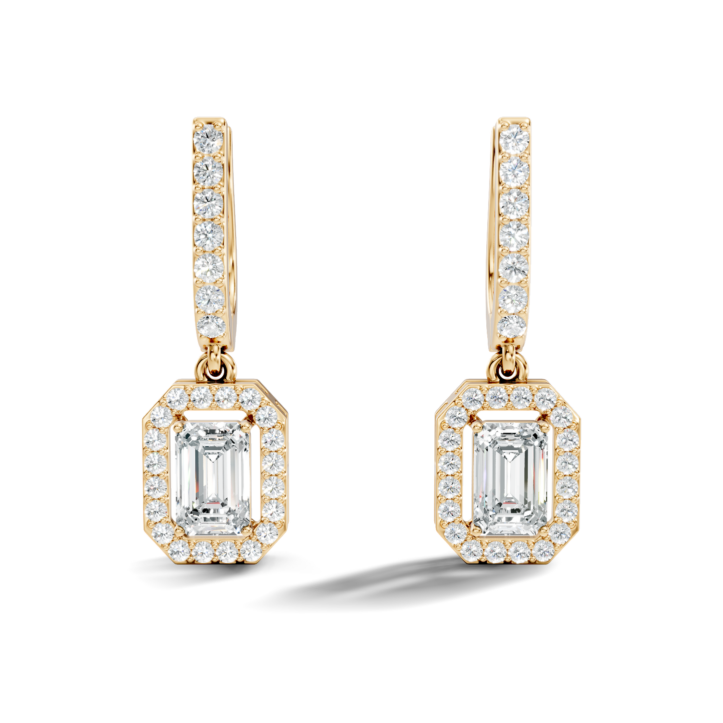 Stunnig 2.47 Ct Round & Emerald Shape Lab Grown Diamond Hoop Earrings For Party Wear Look - HIGHCARAT DIAMONDS