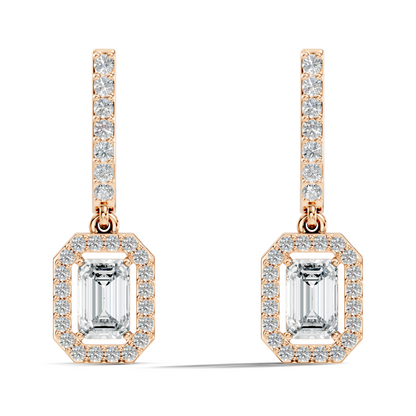 Stunnig 2.47 Ct Round & Emerald Shape Lab Grown Diamond Hoop Earrings For Party Wear Look - HIGHCARAT DIAMONDS