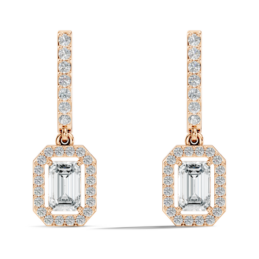 Stunnig 2.47 Ct Round & Emerald Shape Lab Grown Diamond Hoop Earrings For Party Wear Look - HIGHCARAT DIAMONDS