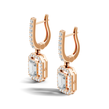 Stunnig 2.47 Ct Round & Emerald Shape Lab Grown Diamond Hoop Earrings For Party Wear Look - HIGHCARAT DIAMONDS