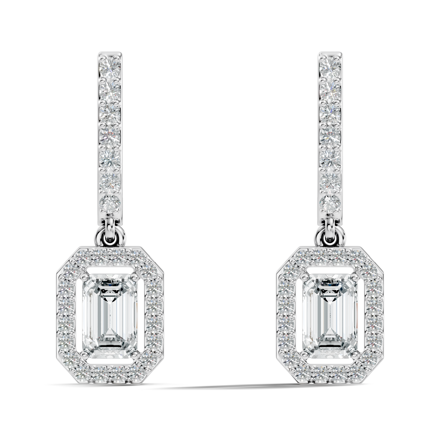 Stunnig 2.47 Ct Round & Emerald Shape Lab Grown Diamond Hoop Earrings For Party Wear Look - HIGHCARAT DIAMONDS