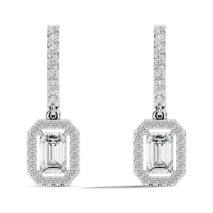 Stunnig 2.47 Ct Round & Emerald Shape Lab Grown Diamond Hoop Earrings For Party Wear Look - HIGHCARAT DIAMONDS