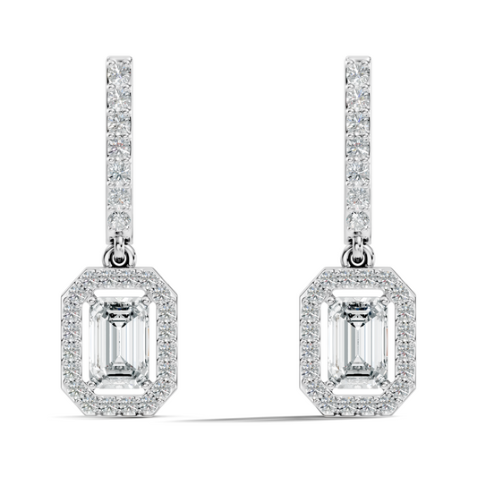 Stunnig 2.47 Ct Round & Emerald Shape Lab Grown Diamond Hoop Earrings For Party Wear Look - HIGHCARAT DIAMONDS