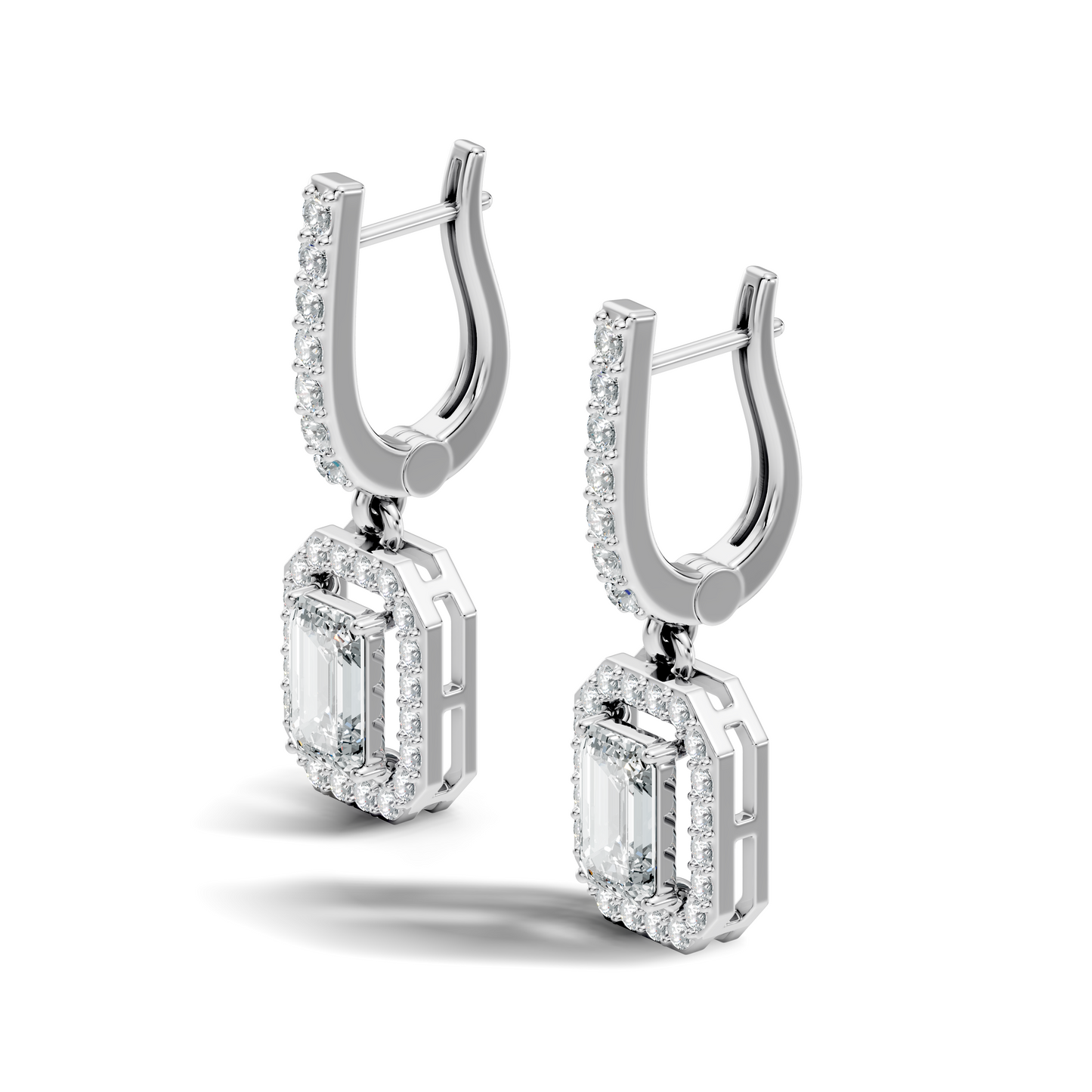 Stunnig 2.47 Ct Round & Emerald Shape Lab Grown Diamond Hoop Earrings For Party Wear Look - HIGHCARAT DIAMONDS