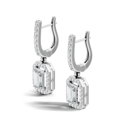 Stunnig 2.47 Ct Round & Emerald Shape Lab Grown Diamond Hoop Earrings For Party Wear Look - HIGHCARAT DIAMONDS