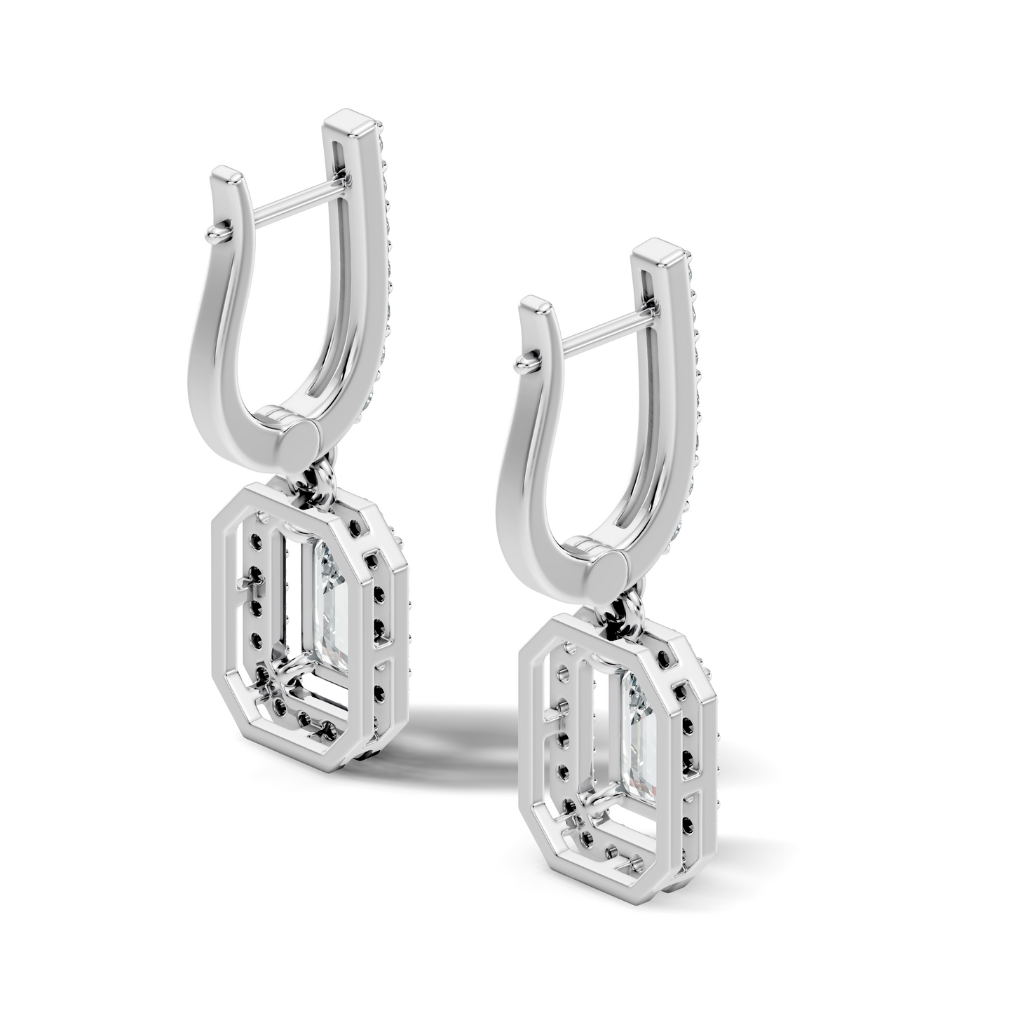 Stunnig 2.47 Ct Round & Emerald Shape Lab Grown Diamond Hoop Earrings For Party Wear Look - HIGHCARAT DIAMONDS