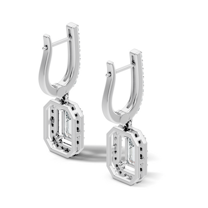 Stunnig 2.47 Ct Round & Emerald Shape Lab Grown Diamond Hoop Earrings For Party Wear Look - HIGHCARAT DIAMONDS
