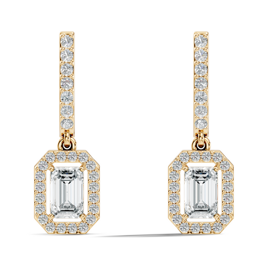 Stunnig 2.47 Ct Round & Emerald Shape Lab Grown Diamond Hoop Earrings For Party Wear Look - HIGHCARAT DIAMONDS