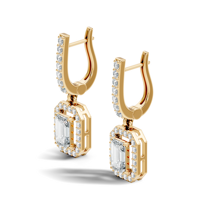 Stunnig 2.47 Ct Round & Emerald Shape Lab Grown Diamond Hoop Earrings For Party Wear Look - HIGHCARAT DIAMONDS