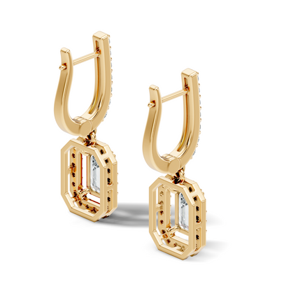 Stunnig 2.47 Ct Round & Emerald Shape Lab Grown Diamond Hoop Earrings For Party Wear Look - HIGHCARAT DIAMONDS