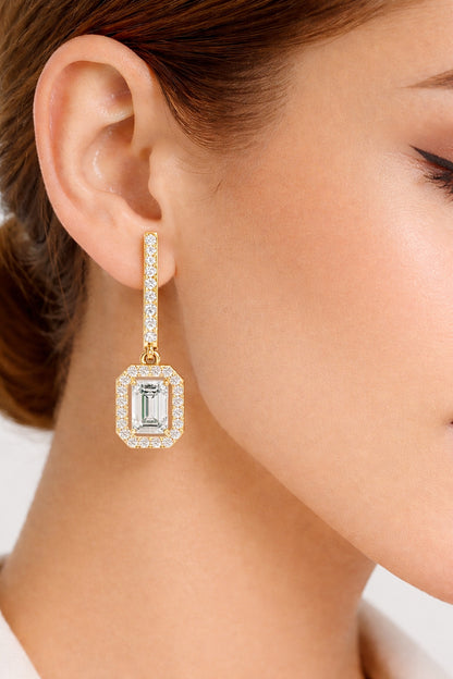 Stunnig 2.47 Ct Round & Emerald Shape Lab Grown Diamond Hoop Earrings For Party Wear Look - HIGHCARAT DIAMONDS #wearthelook