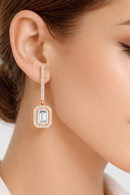 Stunnig 2.47 Ct Round & Emerald Shape Lab Grown Diamond Hoop Earrings For Party Wear Look - HIGHCARAT DIAMONDS #wearthelook