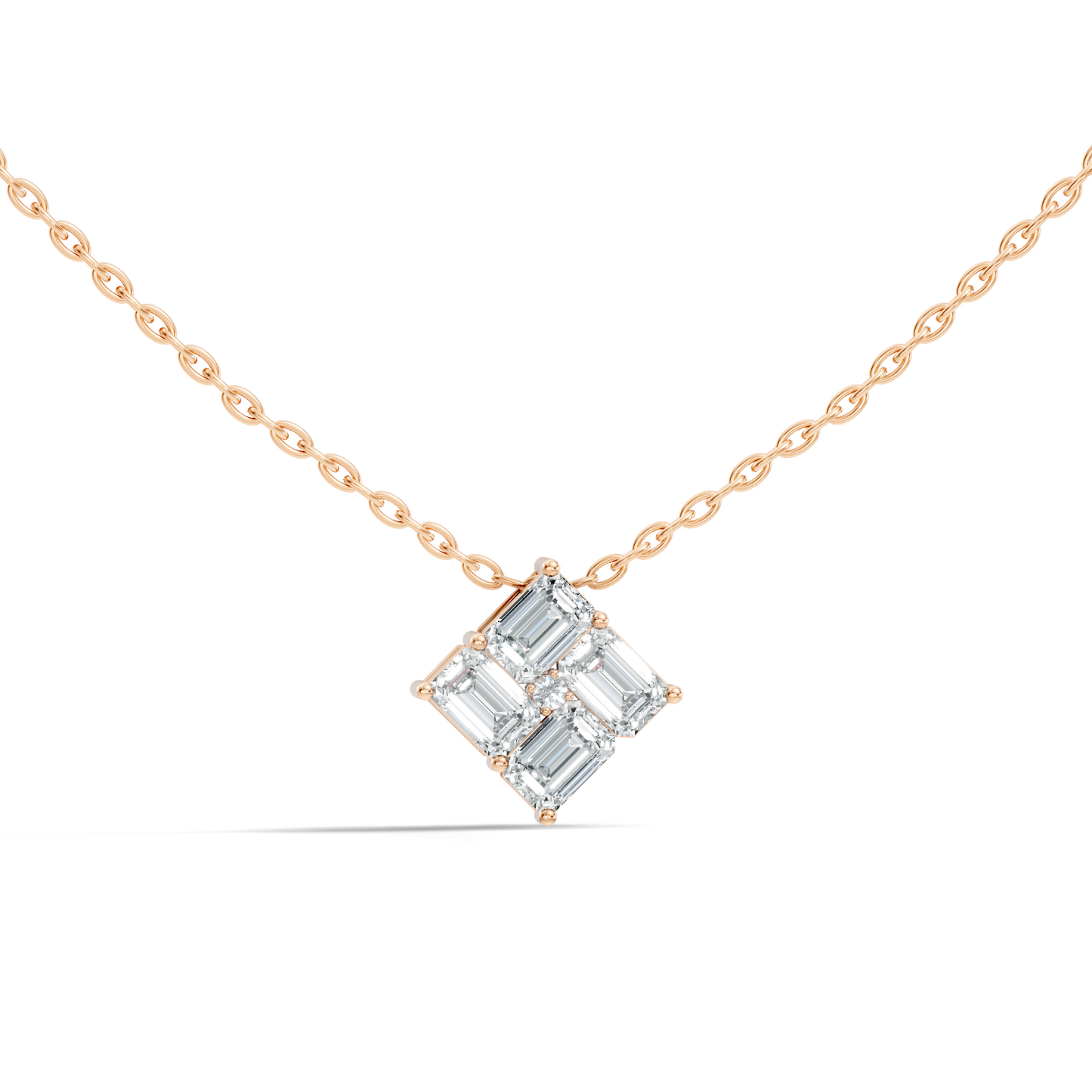Minimalist Baguette Lab-Grown Diamond Square Pendant In14K Rose Gold Classic Necklace - HIGHCARAT DIAMONDS