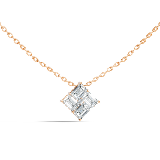 Minimalist Baguette Lab-Grown Diamond Square Pendant In14K Rose Gold Classic Necklace - HIGHCARAT DIAMONDS