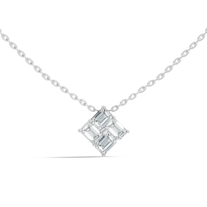 Minimalist Baguette Lab-Grown Diamond Square Pendant In14K Rose Gold Classic Necklace - HIGHCARAT DIAMONDS
