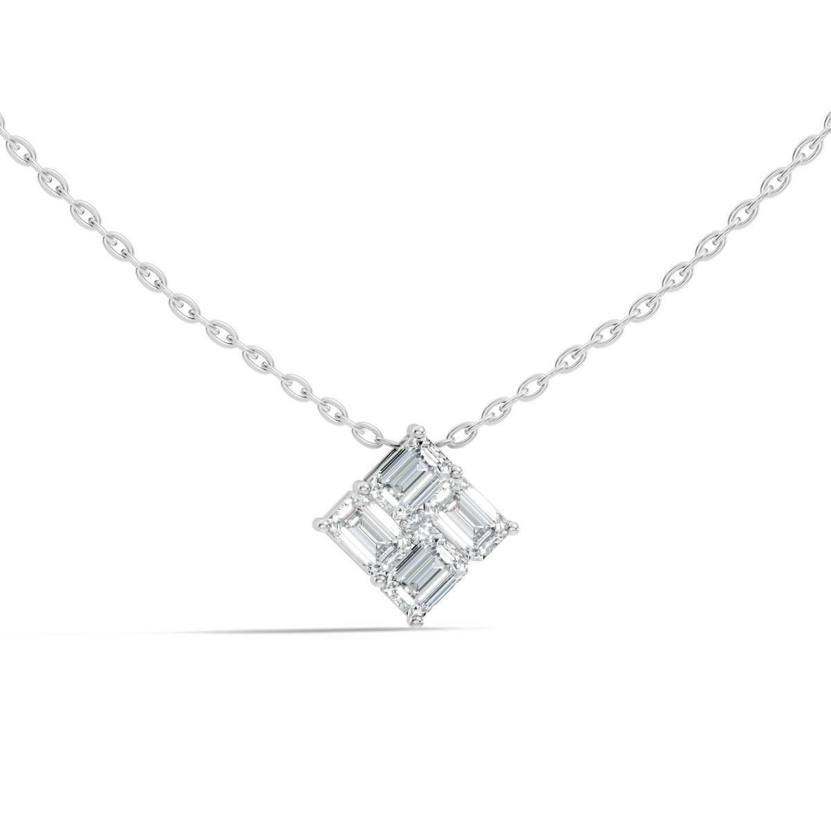 Minimalist Baguette Lab-Grown Diamond Square Pendant In14K Rose Gold Classic Necklace - HIGHCARAT DIAMONDS