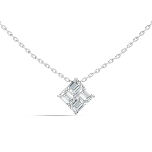 Minimalist Baguette Lab-Grown Diamond Square Pendant In14K Rose Gold Classic Necklace - HIGHCARAT DIAMONDS