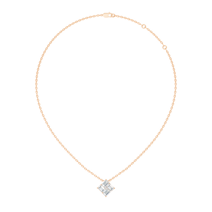 Minimalist Baguette Lab-Grown Diamond Square Pendant In14K Rose Gold Classic Necklace - HIGHCARAT DIAMONDS