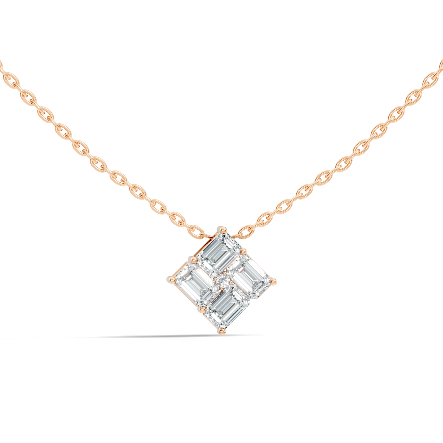 Minimalist Baguette Lab-Grown Diamond Square Pendant In14K Rose Gold Classic Necklace - HIGHCARAT DIAMONDS