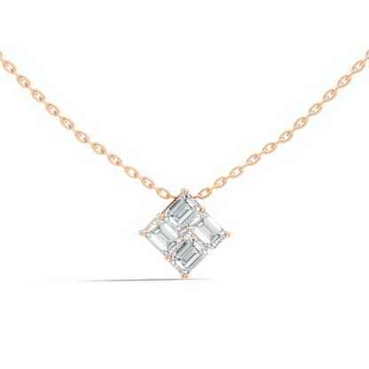 Minimalist Baguette Lab-Grown Diamond Square Pendant In14K Rose Gold Classic Necklace - HIGHCARAT DIAMONDS