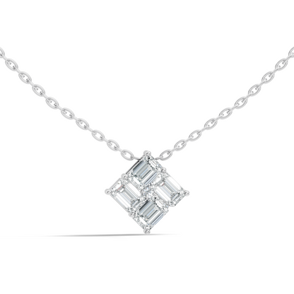 Minimalist Baguette Lab-Grown Diamond Square Pendant In14K Rose Gold Classic Necklace - HIGHCARAT DIAMONDS