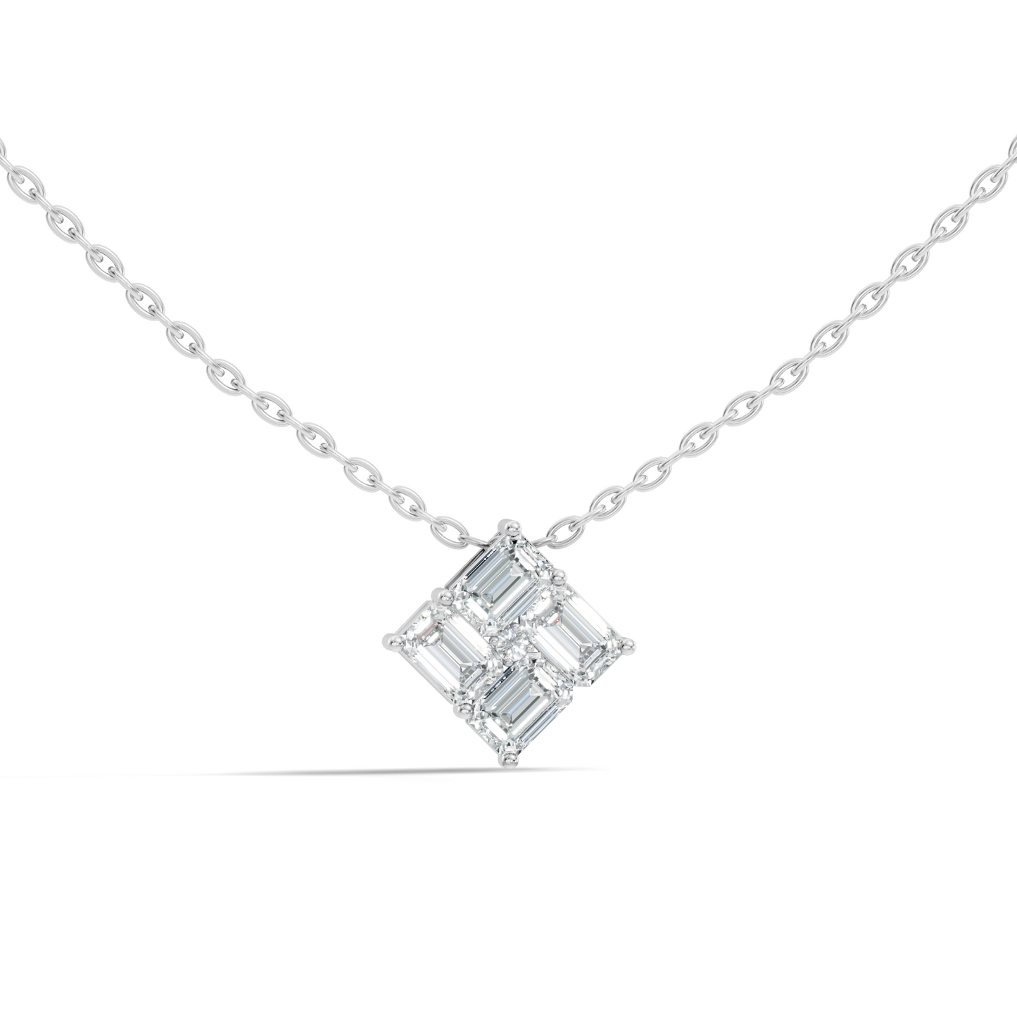 Minimalist Baguette Lab-Grown Diamond Square Pendant In14K Rose Gold Classic Necklace - HIGHCARAT DIAMONDS