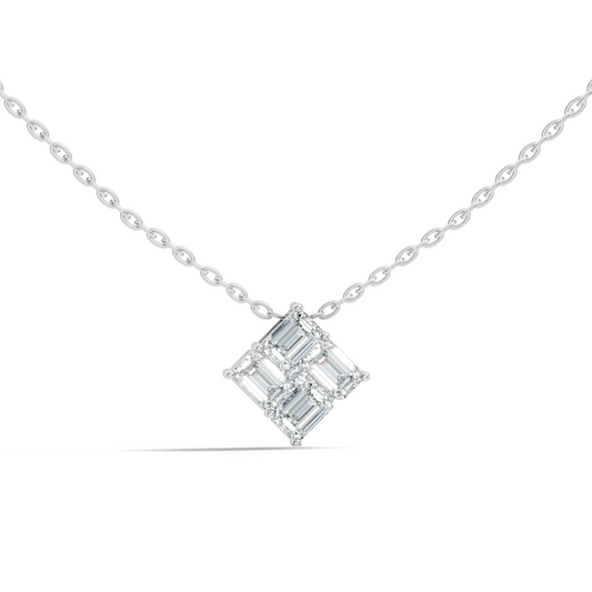 Minimalist Baguette Lab-Grown Diamond Square Pendant In14K Rose Gold Classic Necklace - HIGHCARAT DIAMONDS