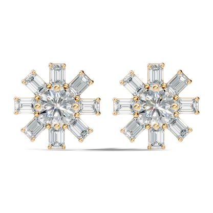 Emerald & Round Shape 10k Solid Gold Lab Grown Diamond Very Dazzling Vintage Diamond Earrings For Her