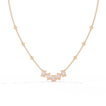 Emerald and Round Cut 3.28 Ct Lab Grown Diamond Unique Prong Set Multiple Necklace as a Gift for her - HIGHCARAT DIAMONDS