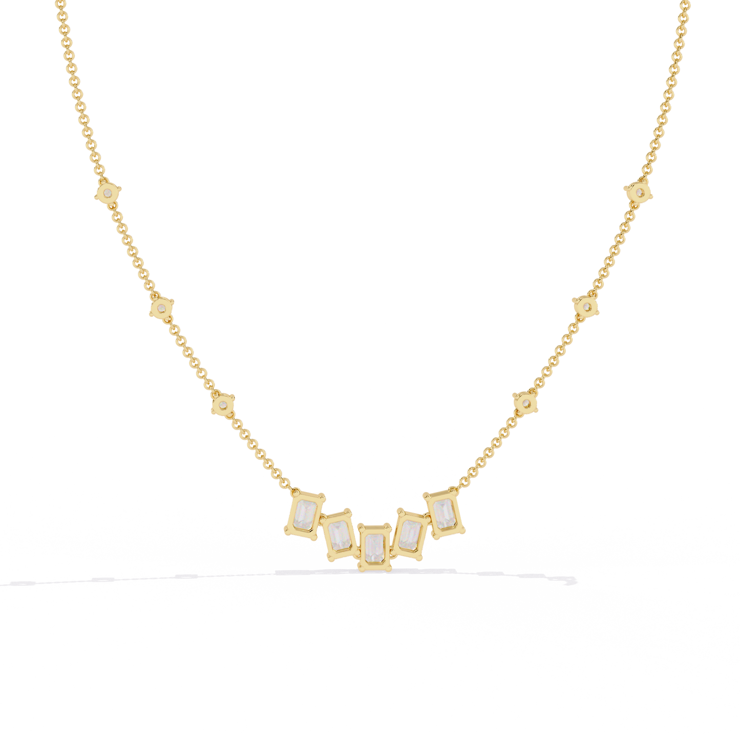 Emerald and Round Cut 3.28 Ct Lab Grown Diamond Unique Prong Set Multiple Necklace as a Gift for her - HIGHCARAT DIAMONDS