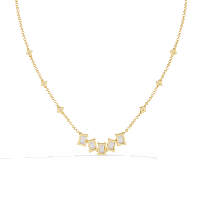 Emerald and Round Cut 3.28 Ct Lab Grown Diamond Unique Prong Set Multiple Necklace as a Gift for her - HIGHCARAT DIAMONDS