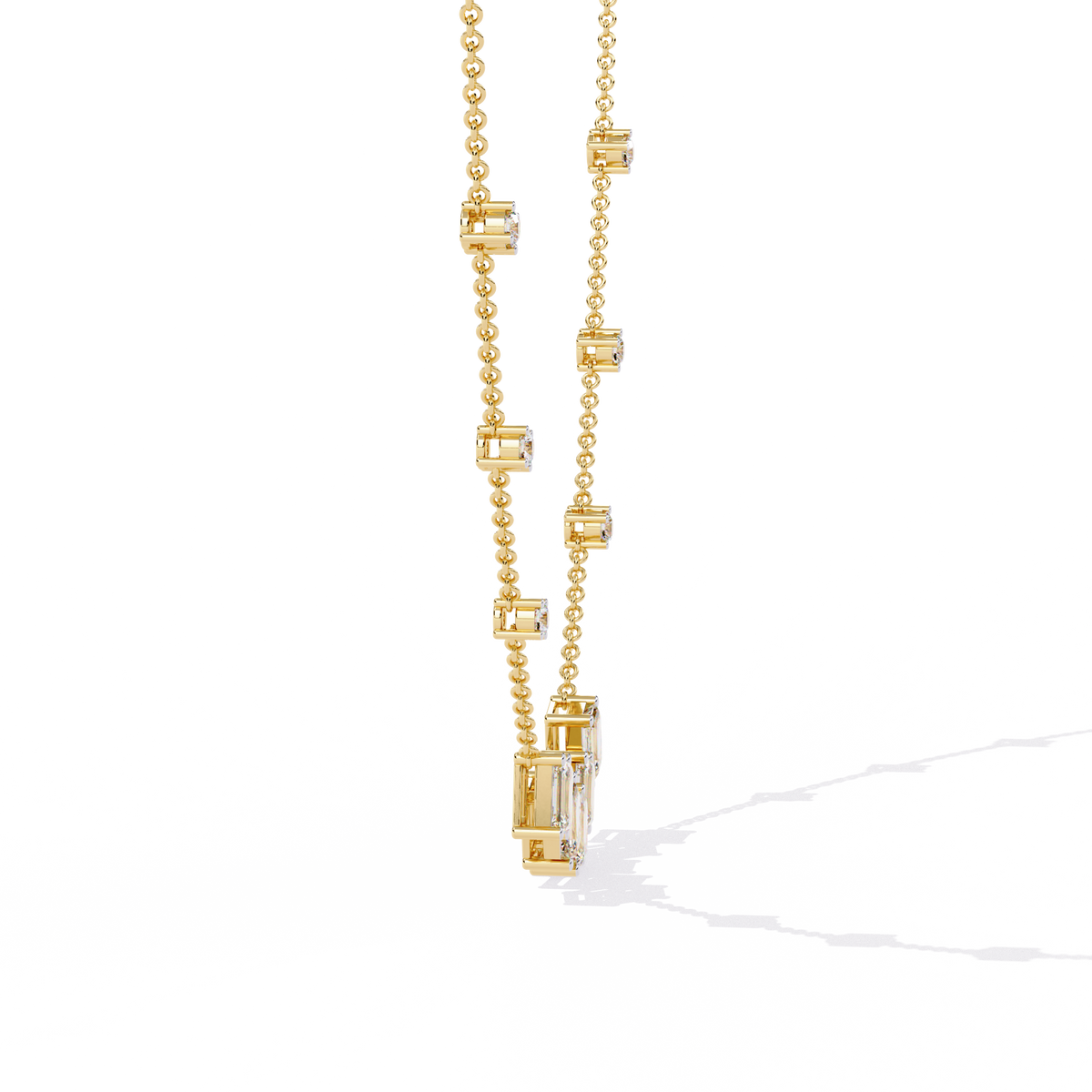 Emerald and Round Cut 3.28 Ct Lab Grown Diamond Unique Prong Set Multiple Necklace as a Gift for her - HIGHCARAT DIAMONDS