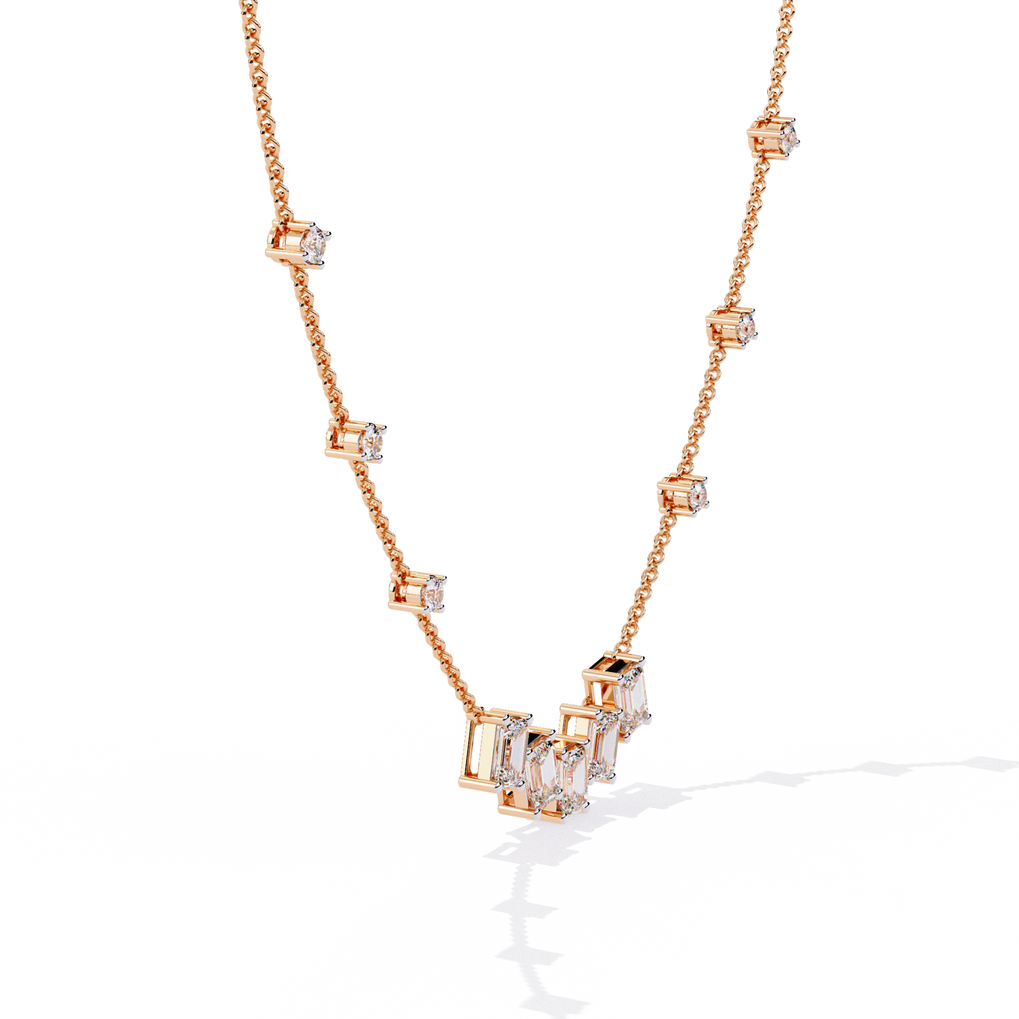 Emerald and Round Cut 3.28 Ct Lab Grown Diamond Unique Prong Set Multiple Necklace as a Gift for her - HIGHCARAT DIAMONDS