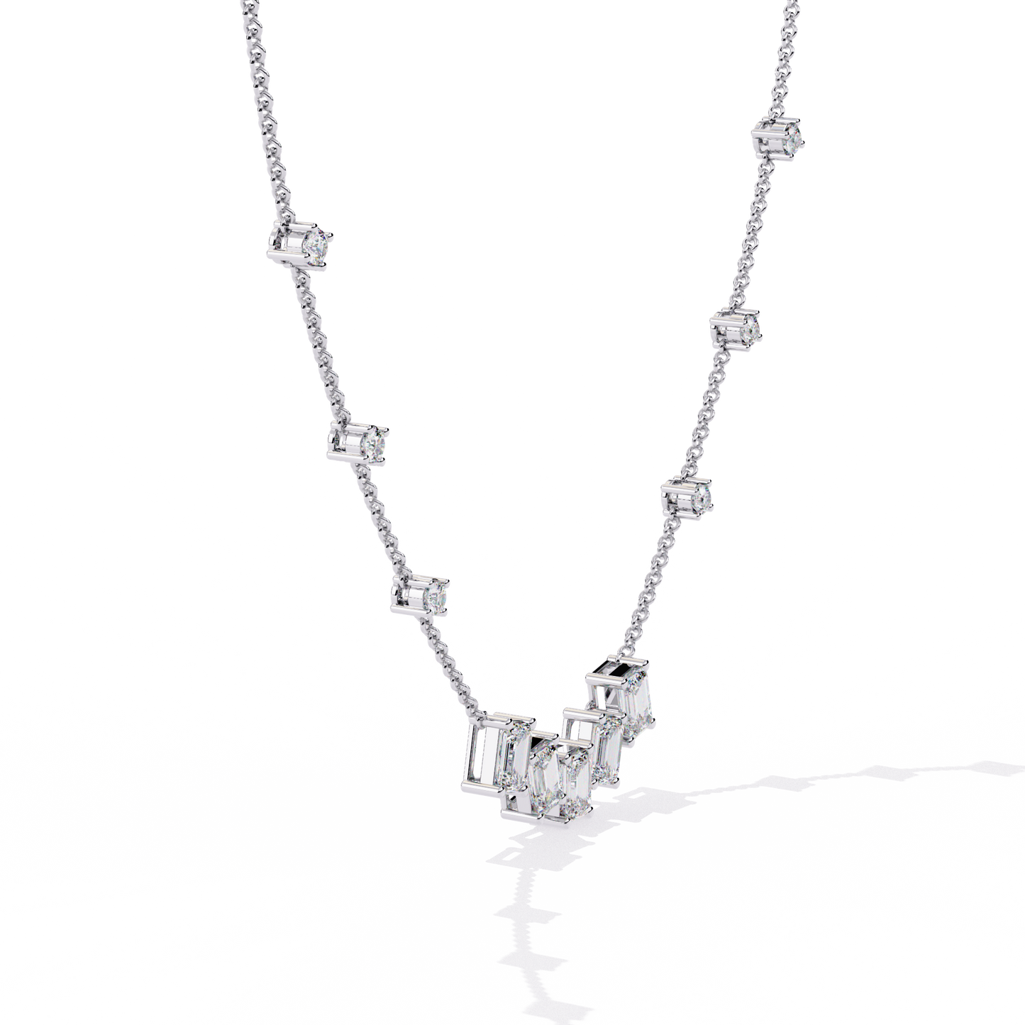 Emerald and Round Cut 3.28 Ct Lab Grown Diamond Unique Prong Set Multiple Necklace as a Gift for her - HIGHCARAT DIAMONDS