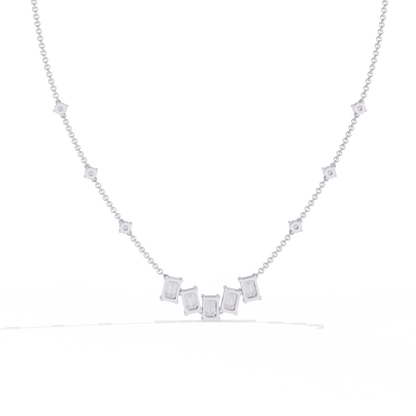 Emerald and Round Cut 3.28 Ct Lab Grown Diamond Unique Prong Set Multiple Necklace as a Gift for her - HIGHCARAT DIAMONDS