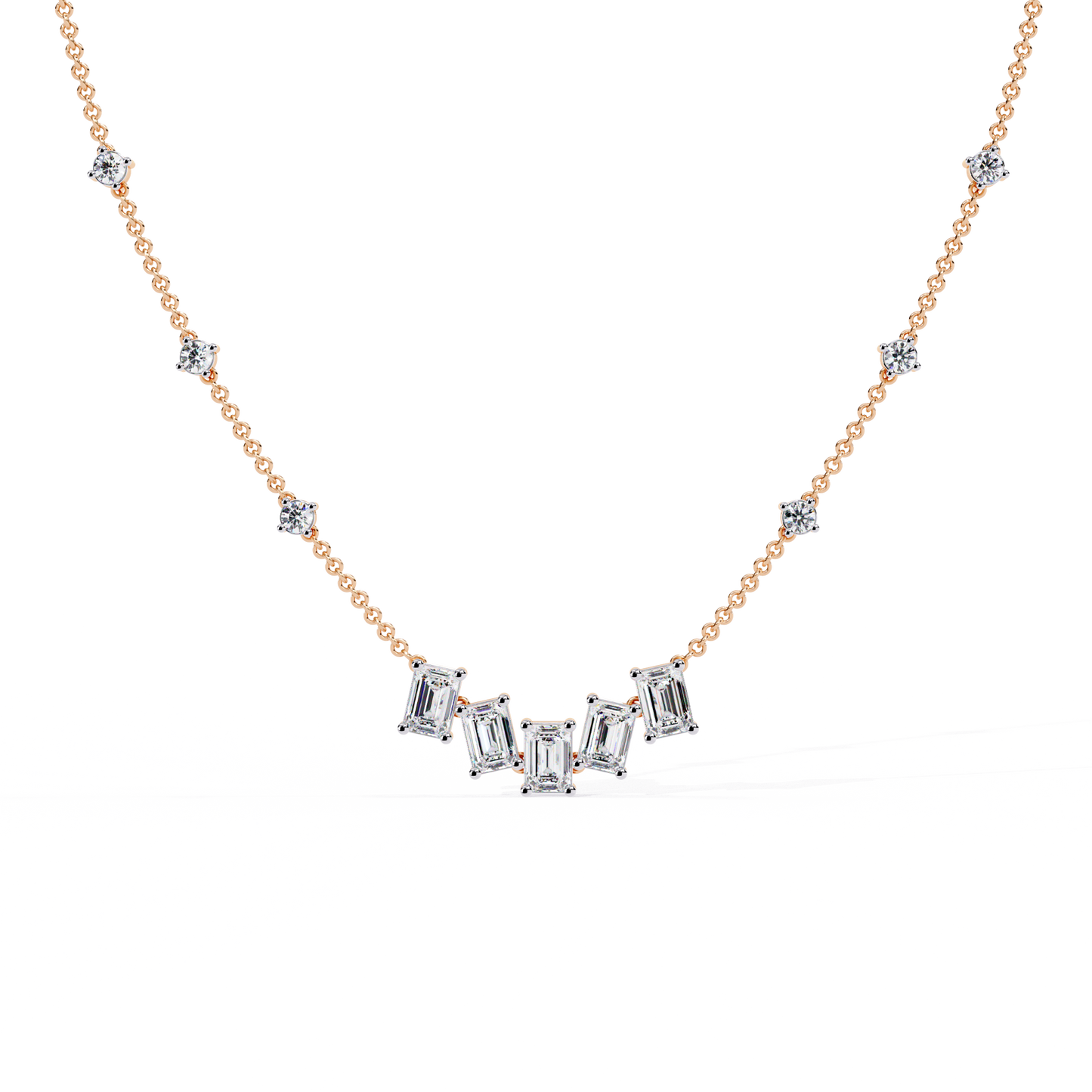 Emerald and Round Cut 3.28 Ct Lab Grown Diamond Unique Prong Set Multiple Necklace as a Gift for her - HIGHCARAT DIAMONDS