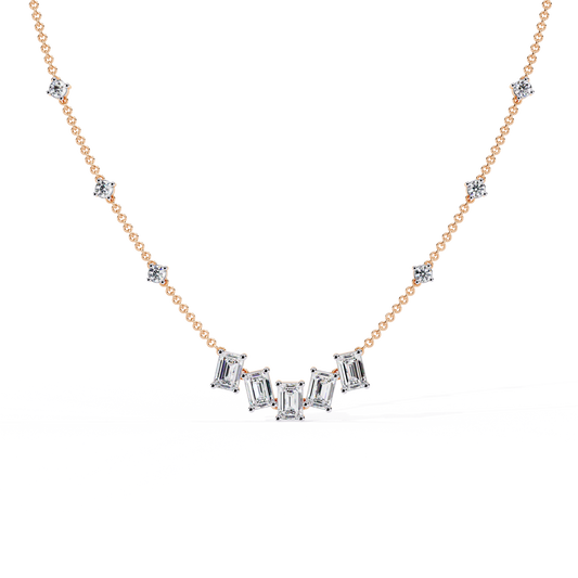 Emerald and Round Cut 3.28 Ct Lab Grown Diamond Unique Prong Set Multiple Necklace as a Gift for her - HIGHCARAT DIAMONDS