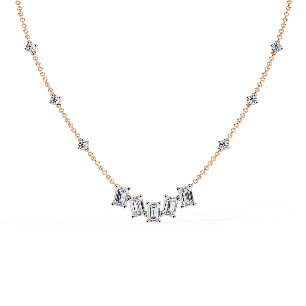 Emerald and Round Cut 3.28 Ct Lab Grown Diamond Unique Prong Set Multiple Necklace as a Gift for her - HIGHCARAT DIAMONDS