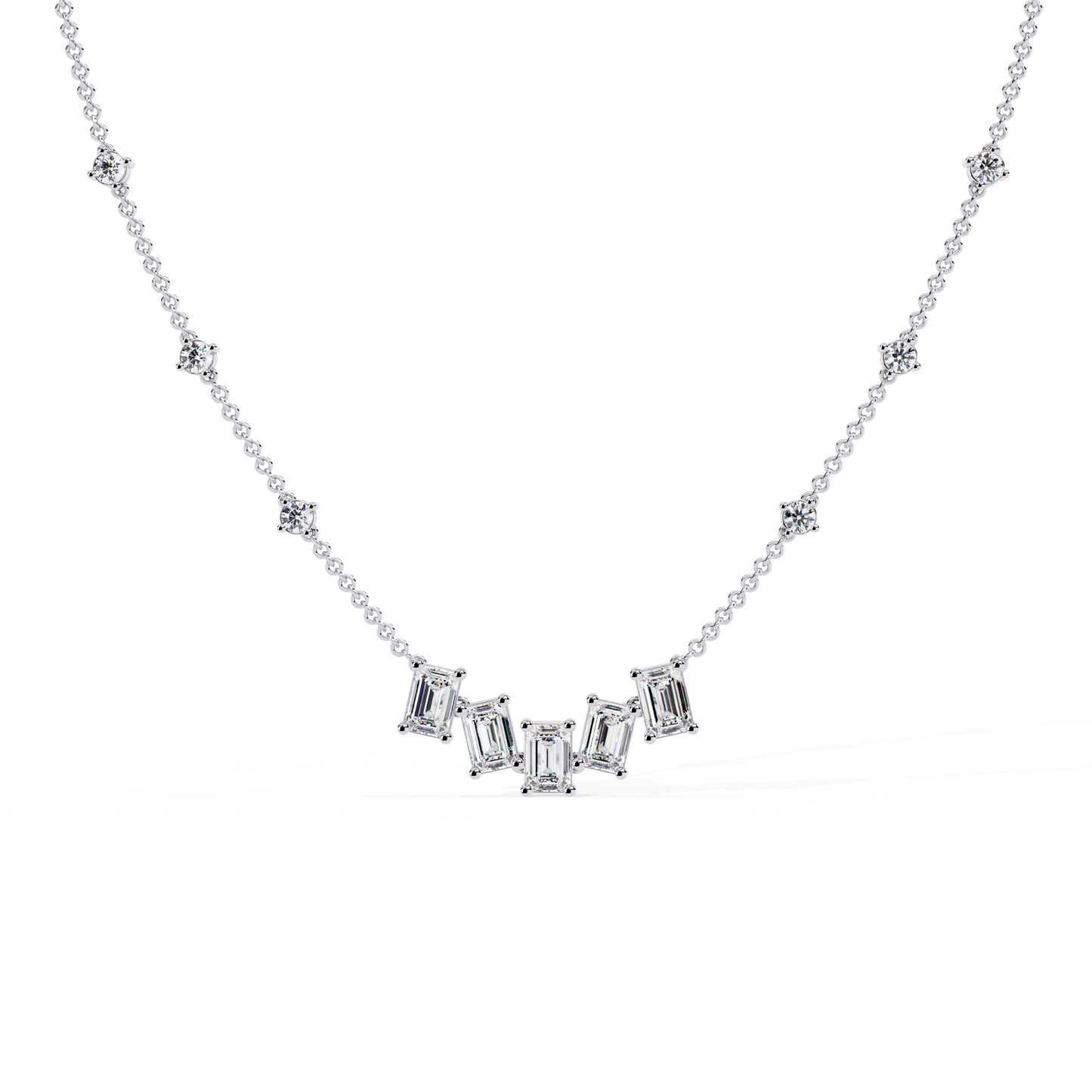 Emerald and Round Cut 3.28 Ct Lab Grown Diamond Unique Prong Set Multiple Necklace as a Gift for her - HIGHCARAT DIAMONDS