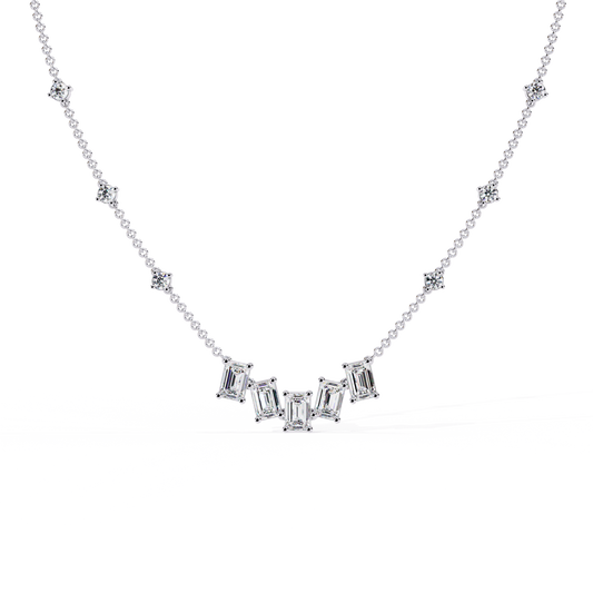 Emerald and Round Cut 3.28 Ct Lab Grown Diamond Unique Prong Set Multiple Necklace as a Gift for her - HIGHCARAT DIAMONDS