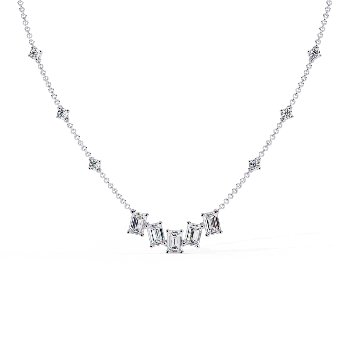 Emerald and Round Cut 3.28 Ct Lab Grown Diamond Unique Prong Set Multiple Necklace as a Gift for her - HIGHCARAT DIAMONDS